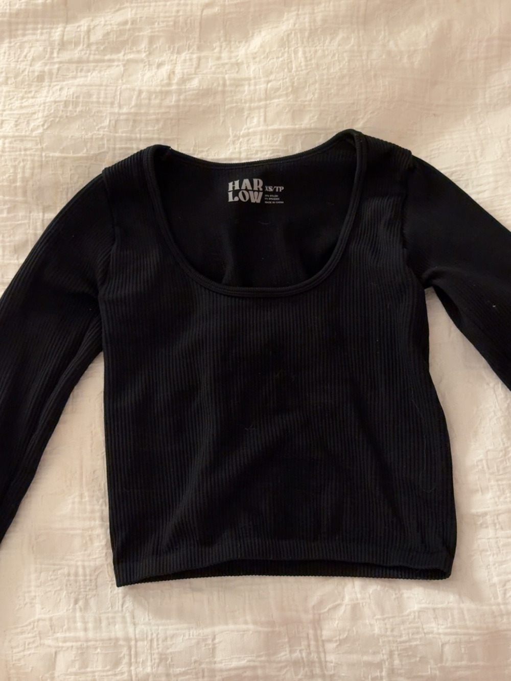Harlow Black Ribbed Scoop-Neck Long Sleeve Top